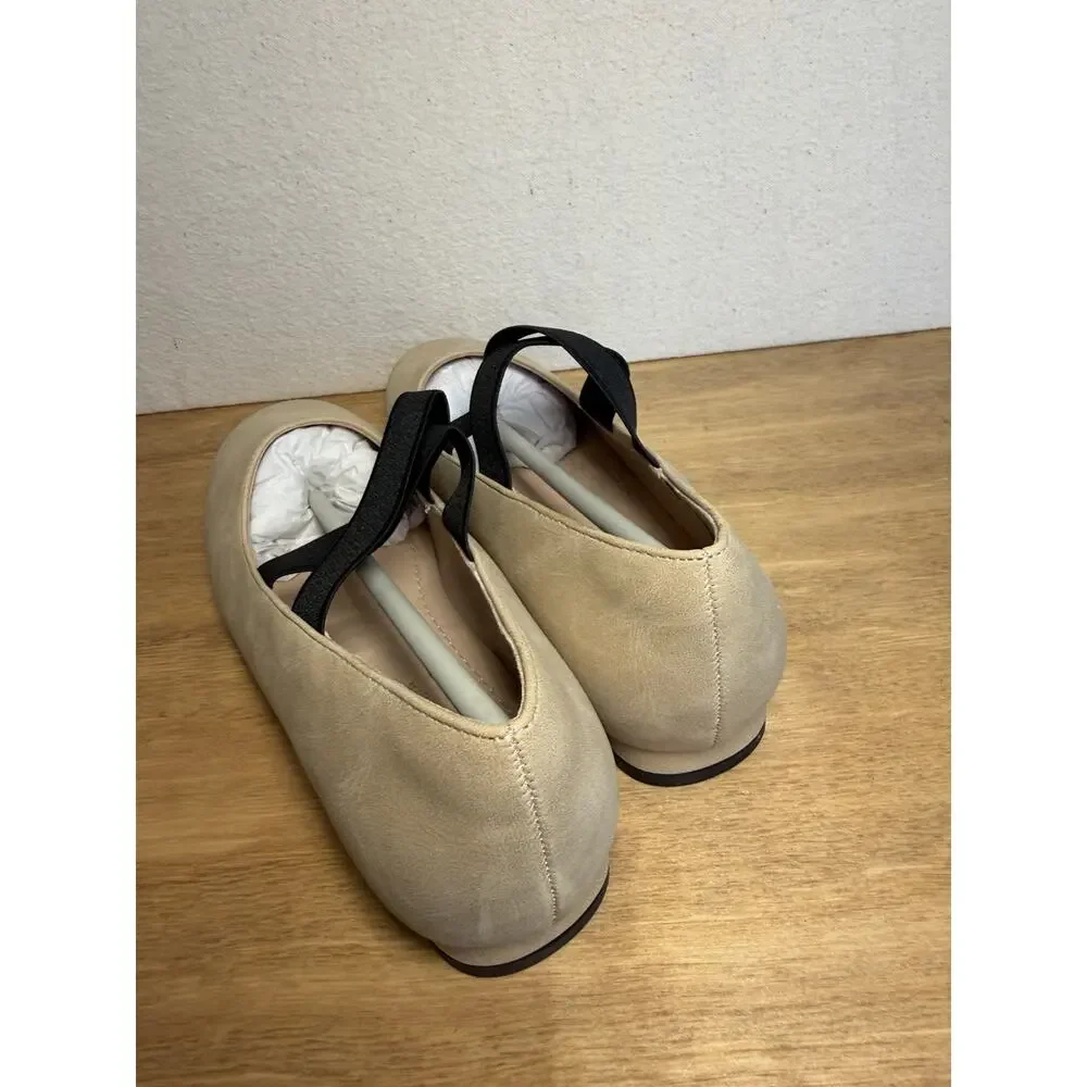 Pandaninjia Girls Ballet Flats Nude Nubuck Elastic Strap Shoes US Big Kid 5 New
